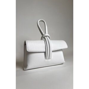 Borse in Pelle White Italian Leather Top Handle Knot Crossbody Bag Made in Italy